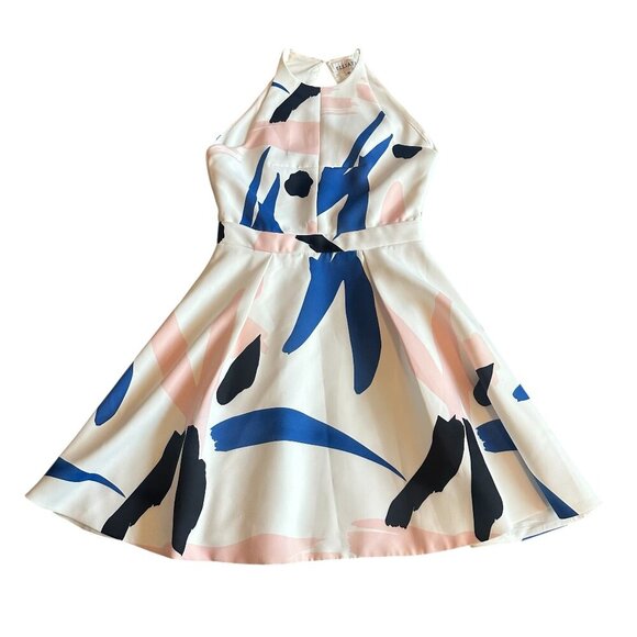 Elliatt Headway Abstract Print Scuba Skater Dress Mini Open Back Size Medium - Picture 2 of 15